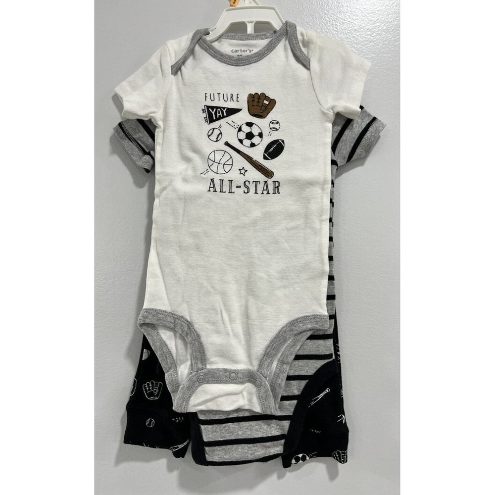 Carters Baby Boy All-Star 3-Pc Cotton Set 2 Bodysuits & Pants Football Sports 12